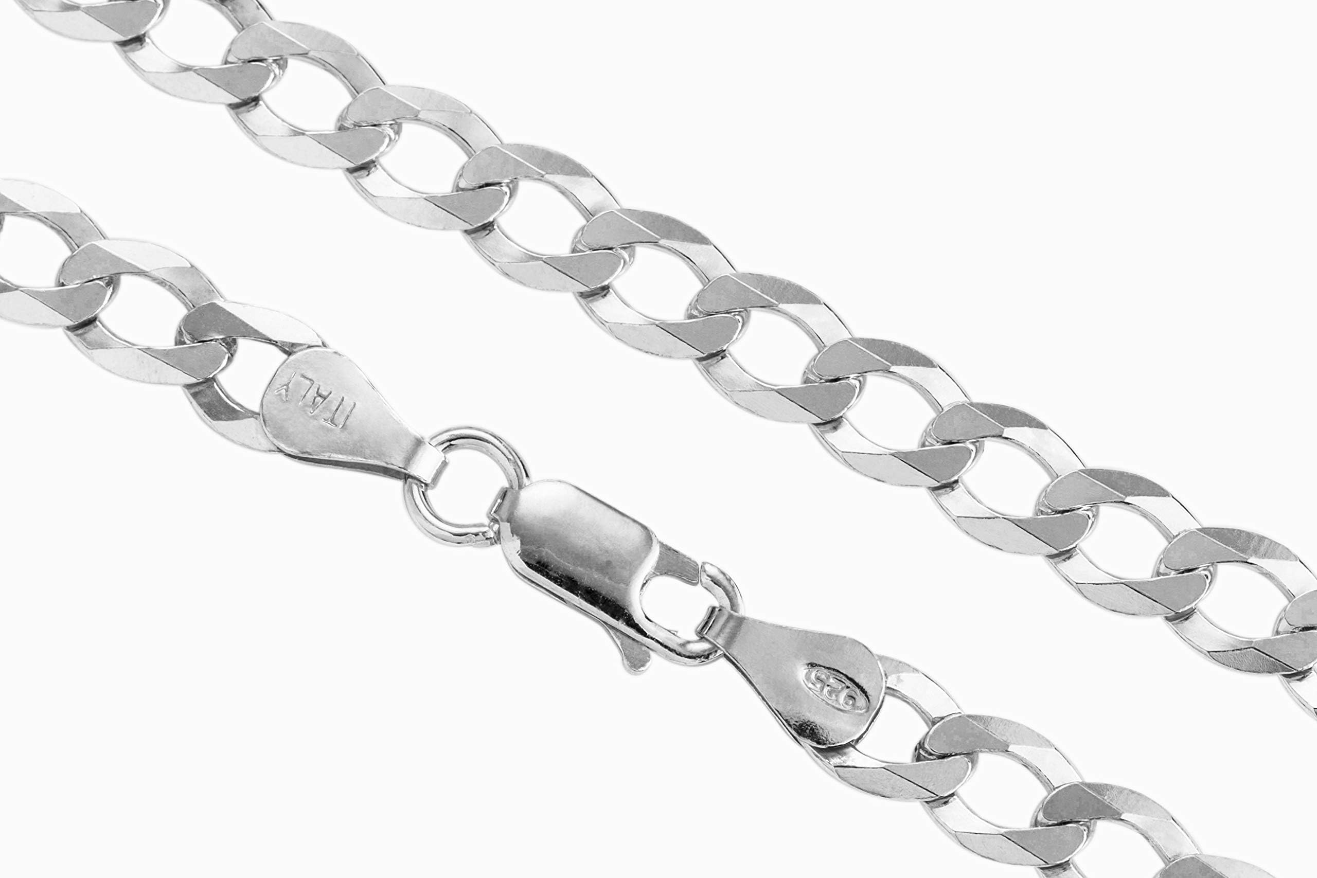AKA Jewellery - 925 Sterling Silver Rhodium Plated Men Necklace - Flat Cuban Curb Chain 5.6 mm Width - Sizes: 18" 20" 22" 24" 26" 30" in