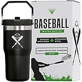 Baseball Water Bottle for Boys and Girls - Stainless Steel Vacuum Insulated Baseball Tumbler, Laser Engraved Water Bottle (20oz)