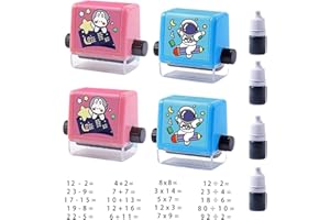 IUSELF 4Pcs Smart Math Roller Stamp Addition Subtraction Multiplication Division 1-100 Digital Teaching for Kids, with 4 Refi