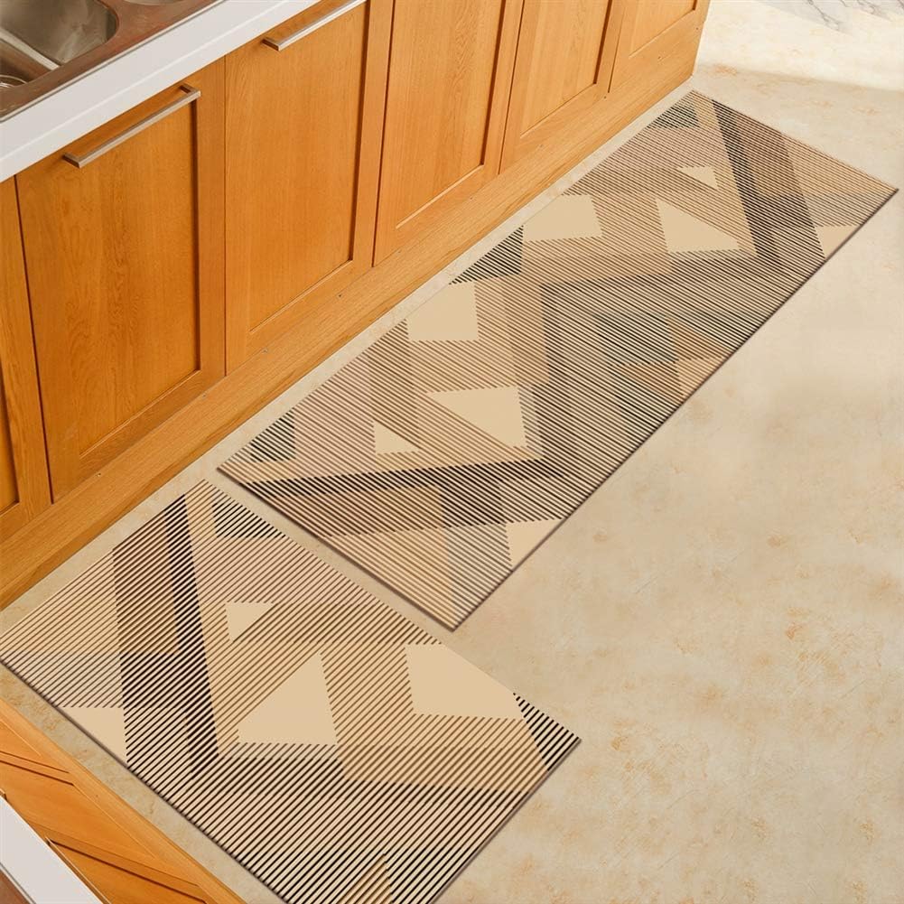 Ommda Modern Geometric Pattern Non Slip Washable Kitchen Mats and Rugs 2 Piece Runners Carpet Doormats for Living Room 40x60cm+40x120cm