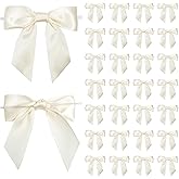 LIZLOVESS Ivory Satin Ribbon Twist Tie Bows 5 Inch Pre-Tied Ivory Gift Bows for Crafts, Treat Bags, Party Favors, Wedding, Baby Shower, Candy Apple, Christmas Tree (36 Pack)