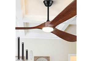BOOSANT 52" Ceiling Fans with Lights and Remote Control, Outdoor Ceiling Fan with Lights High CFM Quiet 3 Blade Wood Walnut Fan, Propeller Ceiling Fan for Outdoor/Indoor,Deep Walnut