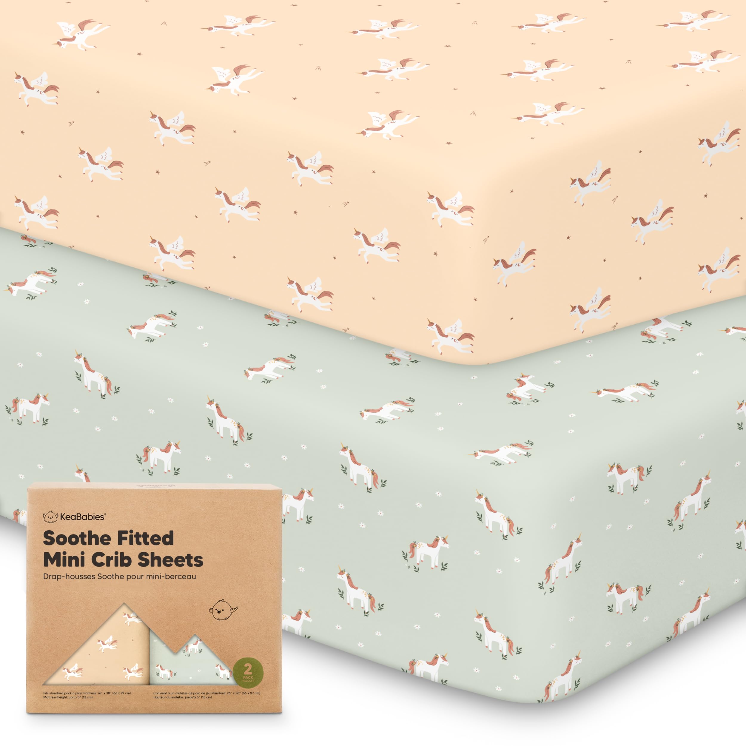 Photo 1 of 2-Pack Mini Crib Sheets Fitted - 38x26 Pack N Play Sheets for Pack and Play Mattress, Organic Cotton, Soft & Breathable Playard Bedding, Neutral Mini Toddler Bed Cover for Boys, Girls (Lune Mystic)