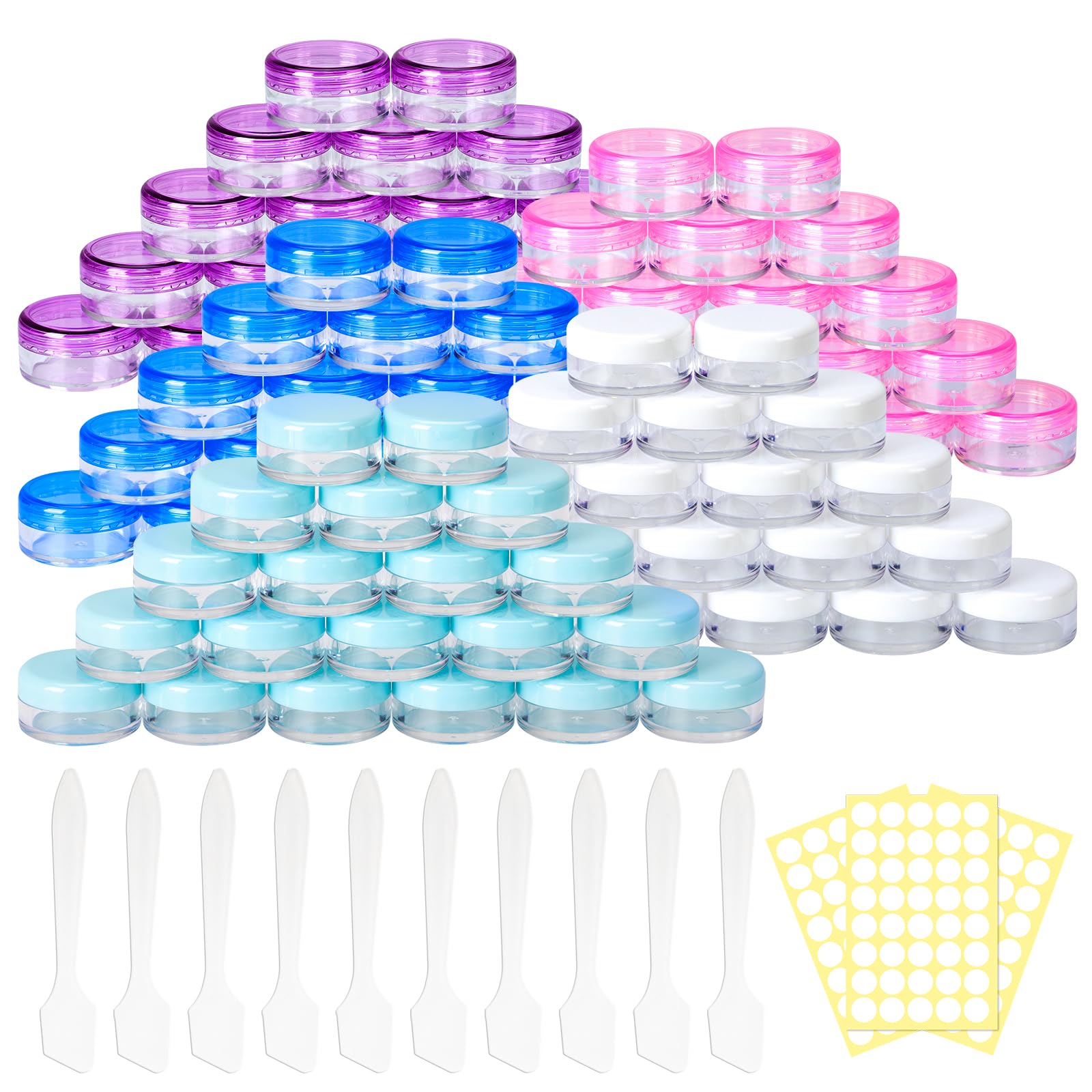 Pack of 100 Jars 3 g/3 ml Empty Cream Jars with Screw Cap Lid Small Sample Containers Travel Bottle Jar Container for Liquid Samples Powder Creams (Coloured Lids)
