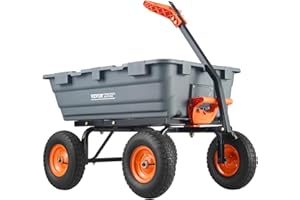 VEVOR 1200lbs 7Cu.Ft. Garden Dump Cart with 2-in-1 Convertible Handle and 13in All Terrain Wheels, Heavy Duty Poly Yard Dump Wagon Utility ATV Trailer Dump Cart Tow Behind for Lawn Mower Tractor