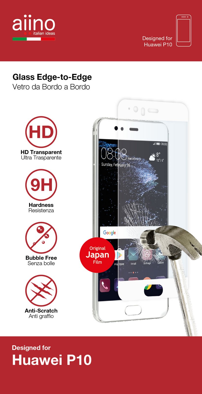 Aiino aisphup10-glswh Screen Protector for Huawei P10, White