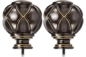 KAMANINA Netted Texture Replacement Finials for 1 or 7/8 Inch Curtain rods, M6 Screw Rod Finials, Bronze, 2pcs