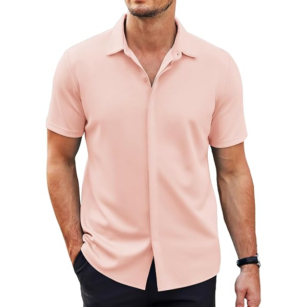 QUNPIU Men's Summer Short Sleeve Button Down Shirt – Slim Fit, Lightweight & Wrinkle Free – Casual Beach & Dress Shirt - View #11