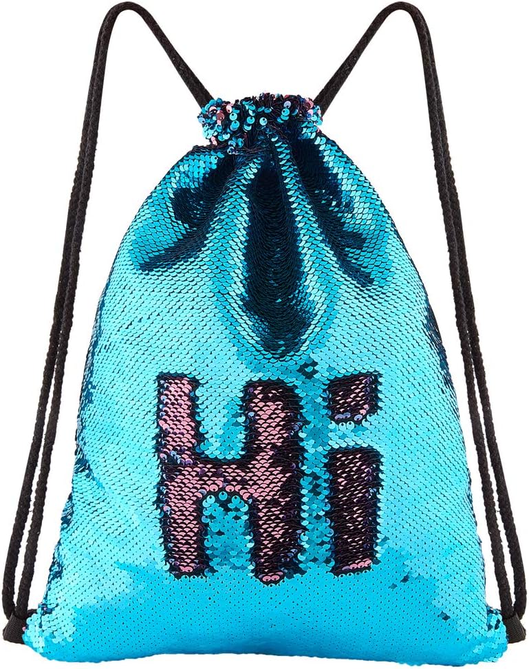 ICOSY DrCosy Mermaid Sequins Bag Drawstring Sequin Backpack Glitter Mermaid Backpacks Magic Dance Bags for Kids Adults (35X45cm, Colorful Wave/Silver)
