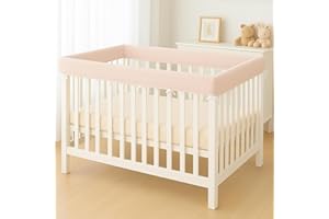 Macardac 4 in 1 Crib Rail Covers for Teething,Soft Breathable Muslin Cover,Crib Rail Guard, Anti-Collision Strip Corner Cover, Crib Teething Cover, Rail Edge Protector Strip, 4 Pcs, Pink