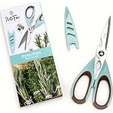 PortoFino Kitchen Scissors for Food, Stainless Steel Shears, Cooking Scissors for Chicken, Fish, Herbs, Lightweight and designed with a soft Non-Slip Grip, Protect Cover, Dishwasher Safe, Blue