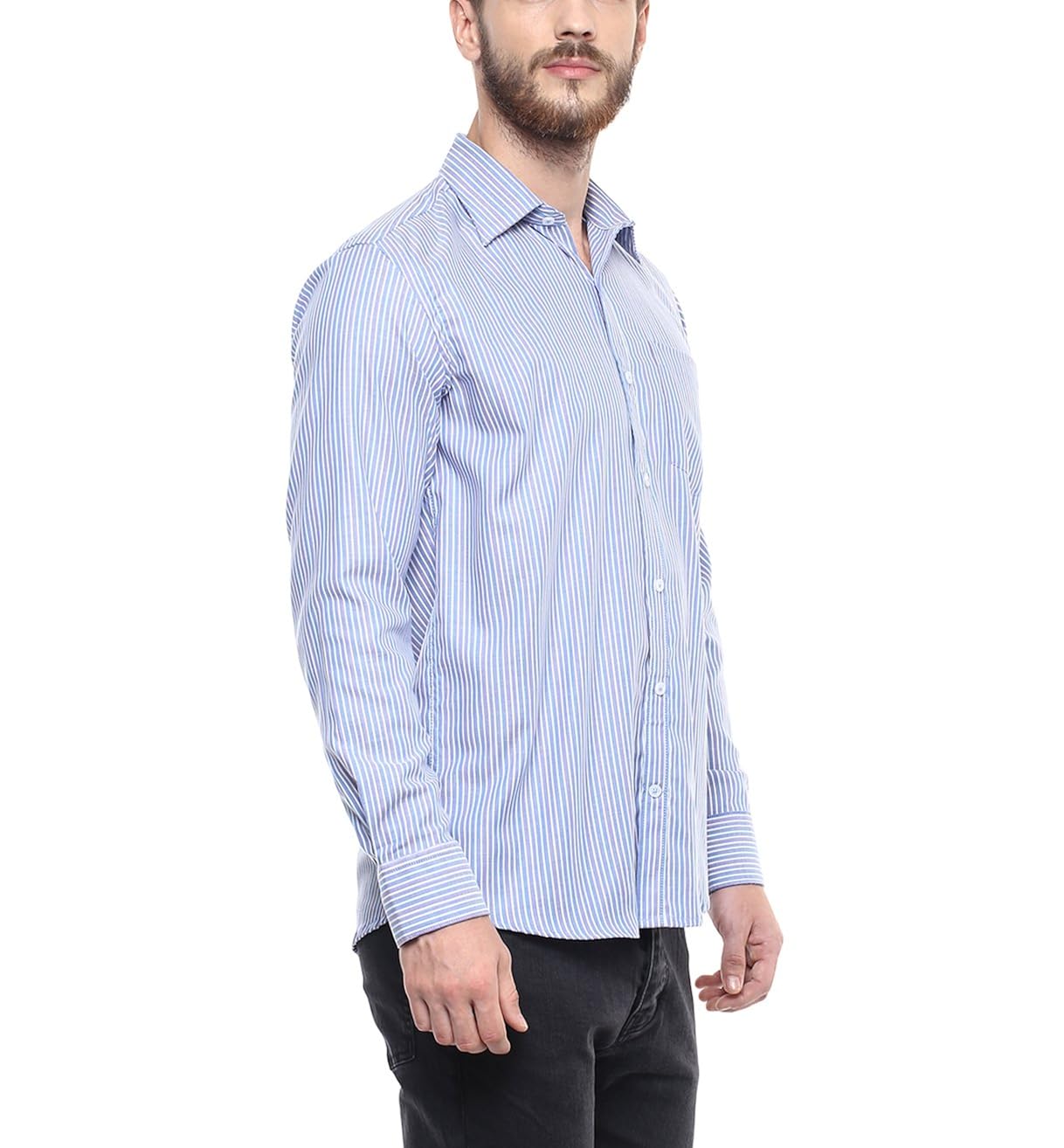american crew men's stripes shirt with pocket (blue)