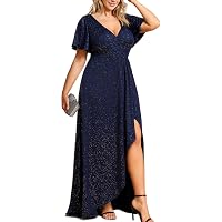 Amazon.com: Adrianna Papell Sequin One Shoulder Illusion Sleeve Blouson  Dress (Plus Size) Dusty Blue / 14W : Clothing, Shoes & Jewelry
