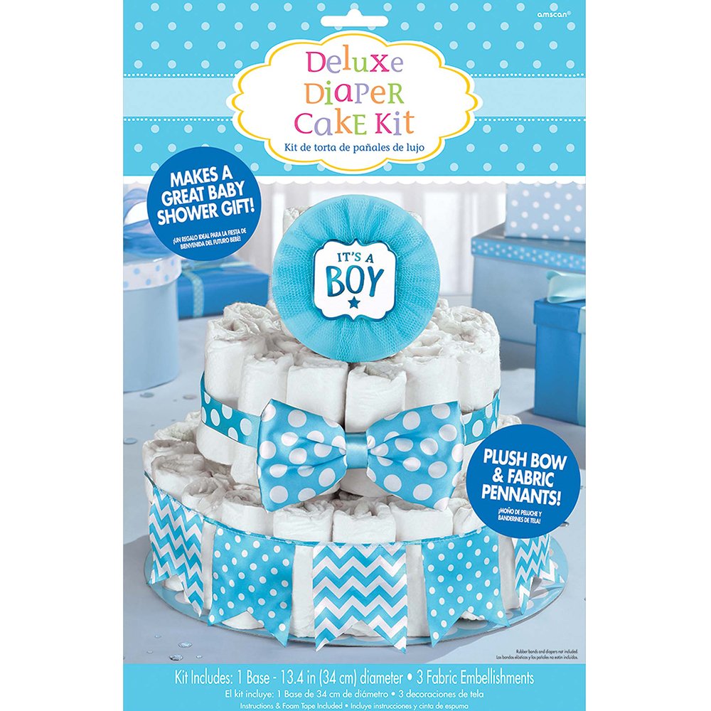 Amscan 10023014 Party Supplies Blue It's A Boy Baby Shower Diaper Cake Decorating Kit, Cotton, Multicolor, 13 1/4"Dia