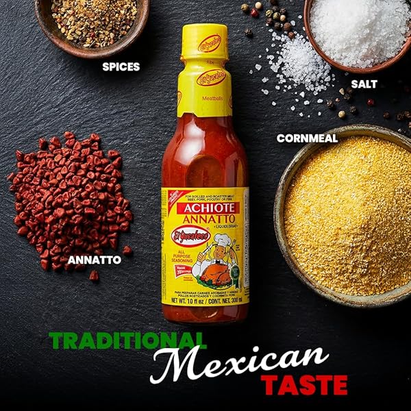 EL YUCATECO ACHIOTE ANNATTO CONDIMENTED LIQUID, AUTHENTIC MEXICAN MARINADE AND SEASONING, TRADITIONAL ANNATTO SAUCE FOR CHICKEN, PORK, SEAFOOD AND COCHINITA PIBIL, 10 FL OZ (PACK OF 1)