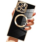 LSL Magnetic Case for iPhone 15 Pro Max [Compatible with MagSafe] Soft TPU Bumper Anti-Drop Anti-Scratch Shock Absorption Slim Cover Luxury Plating Full Camera Lens Protective Case - Black
