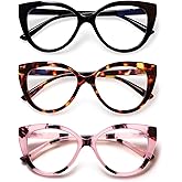 JOSCHOO Reading Glasses for Women 3 Pack Blue Light Blocking Fashion Readers with Spring Hinge Computer Eyeglasses