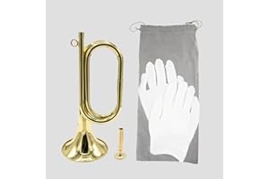 Soundspire Gold Brass Bugle Horn - Cavalry Trumpet with Bag & Gloves for Military Orchestra & Festivals (Beginner School Band Kit)