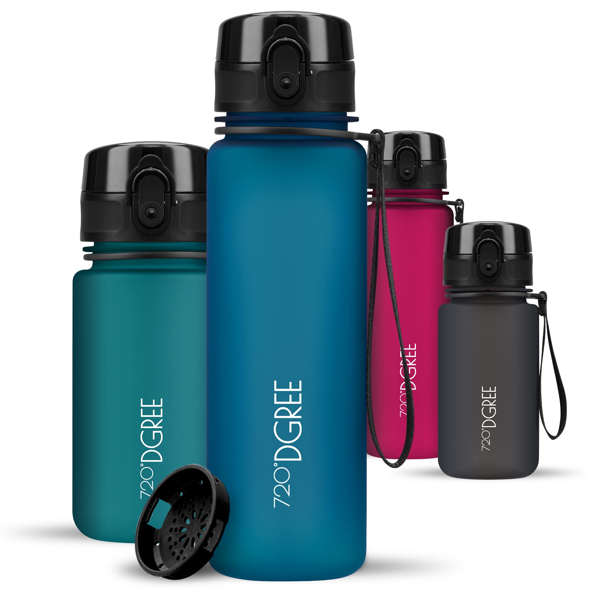 720°DGREE Water Bottle Kids 500ml “uberBottle“ softTouch +Sieve - BPA-Free Tritan, Leakproof, Reusable Drinking Bottle - Waterbottle for Children, School, Playground, Boys, Girls, Handbag, Sport, Bike — image 1