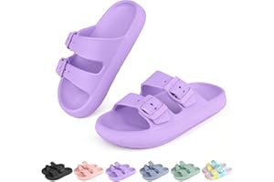 Tsukare Kids Buckle Cloud Slides丨Boys Girls Slip On Sandals丨Youth Shower Flip Flops Beach Pool Shoes EVA Adjustable Summer Slippers （12 Little Kids - 7 Big Kids）