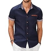 COOFANDY Men's Cotton Casual Short Sleeve Button Down Shirt Plaid Collar Denim Work Shirts