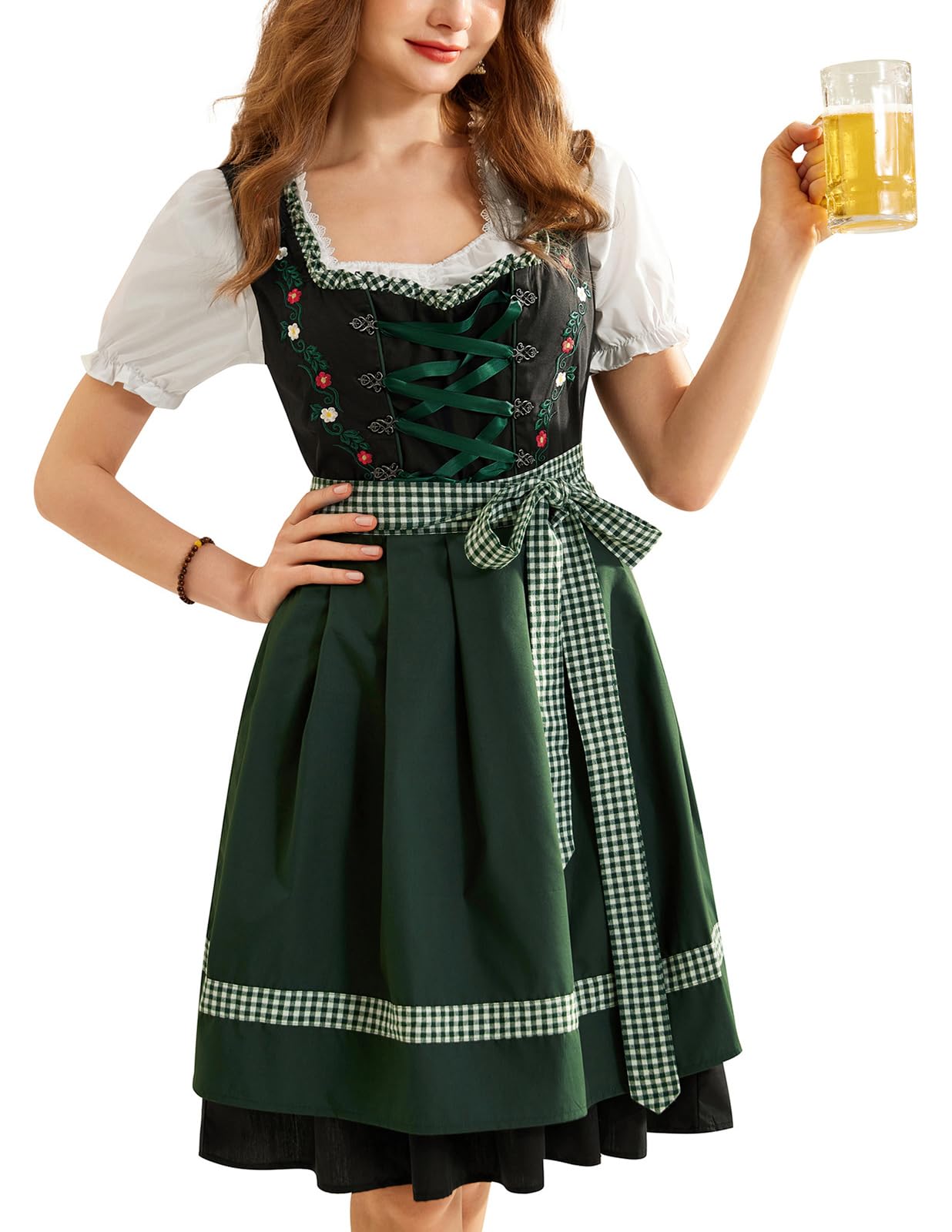 Photo 1 of ** MISSING PARTS** USED**carlet Darkness Authentic Dirndl Dresses Women Traditional Long 3 Pieces Oktoberfest Costumes Green S