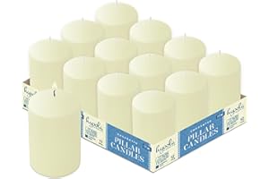 HYOOLA Ivory Pillar Candles 2x3 Inch - 12 Pack Unscented Bulk Pillar Candles - European Made