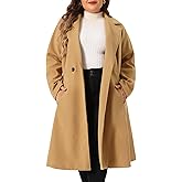 Agnes Orinda Plus Size Winter Coats for Women Notch Lapel Double Breasted with Pockets A Line Elegant Trench Pea Coats