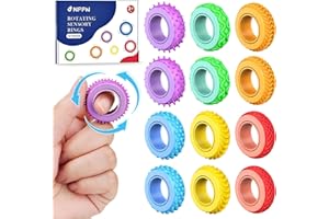 NPPN Sensory Toys Fidget Rings for Kids - 12 Pcs Finger Spinner Rings for Anxiety Relief Autism ADHD, Quiet Fidgets for Classroom Prizes Party Favors Bulk Pinata Stuffers