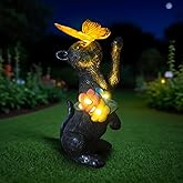 Solar Cat Garden Statue Outdoor Decor - Resin Cat Butterfly Statues for Outside Waterproof, Animal Figurines for Patio Balcony Yard Art Lawn Ornaments, Unique Birthday Gifts for Mom /Women/Grandma