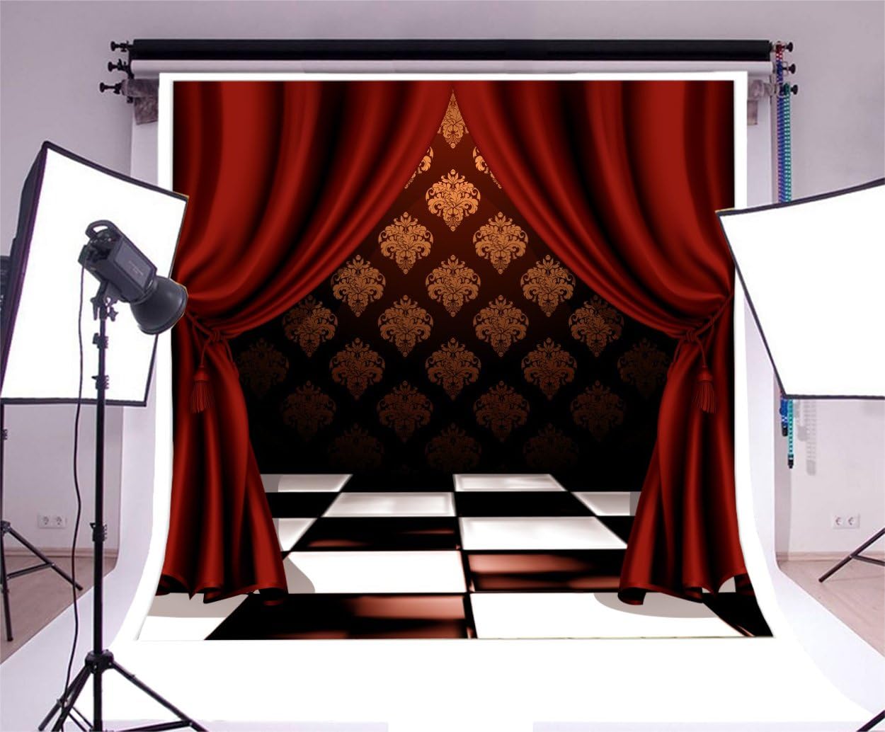 Amazon Com Leowefowa Classical Stage Red Curtains White And Red