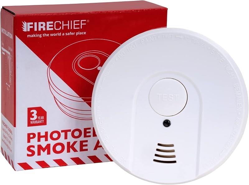 Firechief Smoke Alarm 9V Battery Photoelectric Ceiling Mount LED Test 3 Year