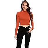 MadHeart Womens Long Sleeve Crop Tops Slim Fit Cropped Mock Neck Base Layer Shirts