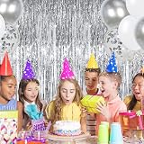 TONIFUL 3Pcs Silver Metallic Tinsel Fringe Curtains 3.3x6.6 ft Backdrop view 5