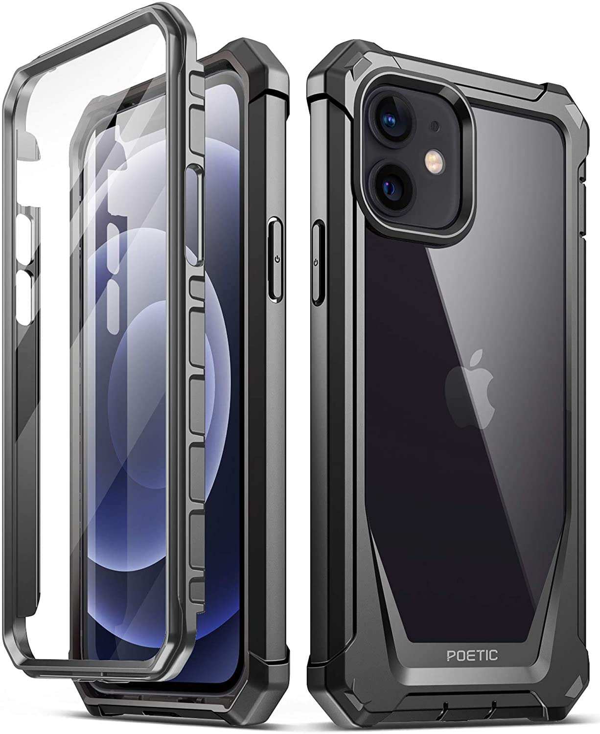 Poetic Guardian Case Compatible with iPhone 12/iPhone 12 Pro 6.1 inch, Full-Body Hybrid Reinforced Shockproof Protective Rugged Clear Bumper Cover Case with Built-In-Screen Protector, Black/Clear