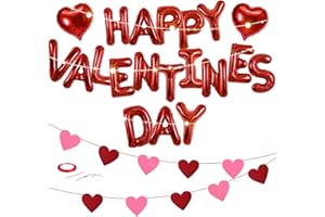 COCOMIGO Happy Valentines Day Balloons Decorations Kit with String Light Include 20Happy Valentines Day Foil Balloons and 1 Heart Felt Banner, Valentines Day Party Decorations for Party Wedding Photo Props