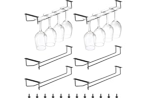 Dicunoy 6 Pack Wine Glass Rack, 14 Inch Black Under Cabinet Wine Glass Holder, Stemware Rack Holder, Iron Glasses Under Shelf
