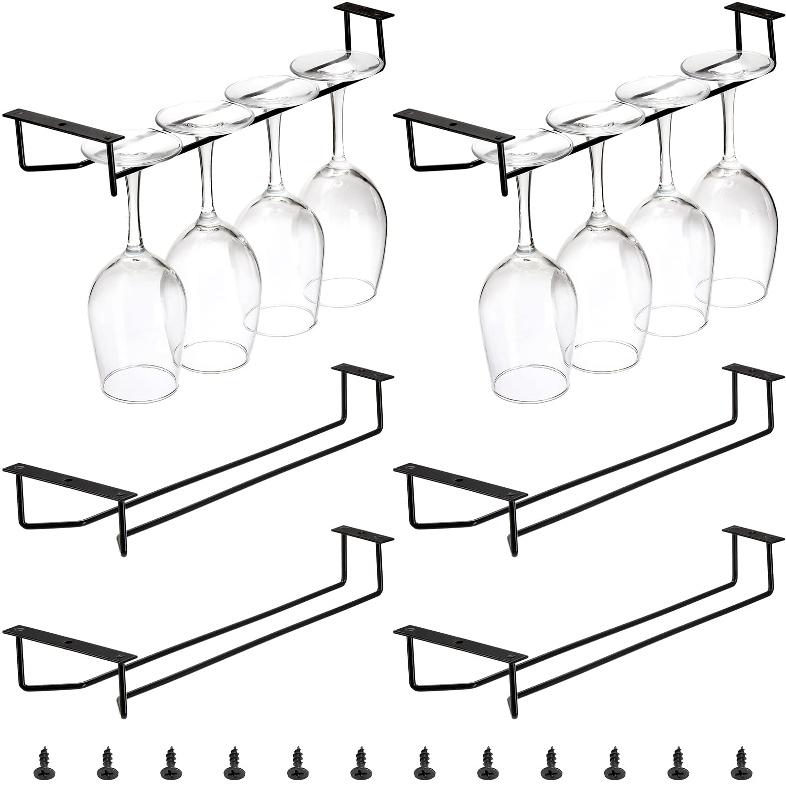 Photo 1 of Dicunoy 6 Pack Black Wine Glass Rack, 14 Inch Under Cabinet Stemware Holder, Wall Mounted Iron Wine Glass Hanging Rack for Shelf, Kitchen, Bar, Wine Cellar Storage, Organizer, Display