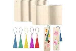100pcs Wooden Blank Bookmarks and Tassels, 50pcs Wooden Craft Bookmarks and 50pcs Colorful Tassels, Blank Unfinished Bookmark