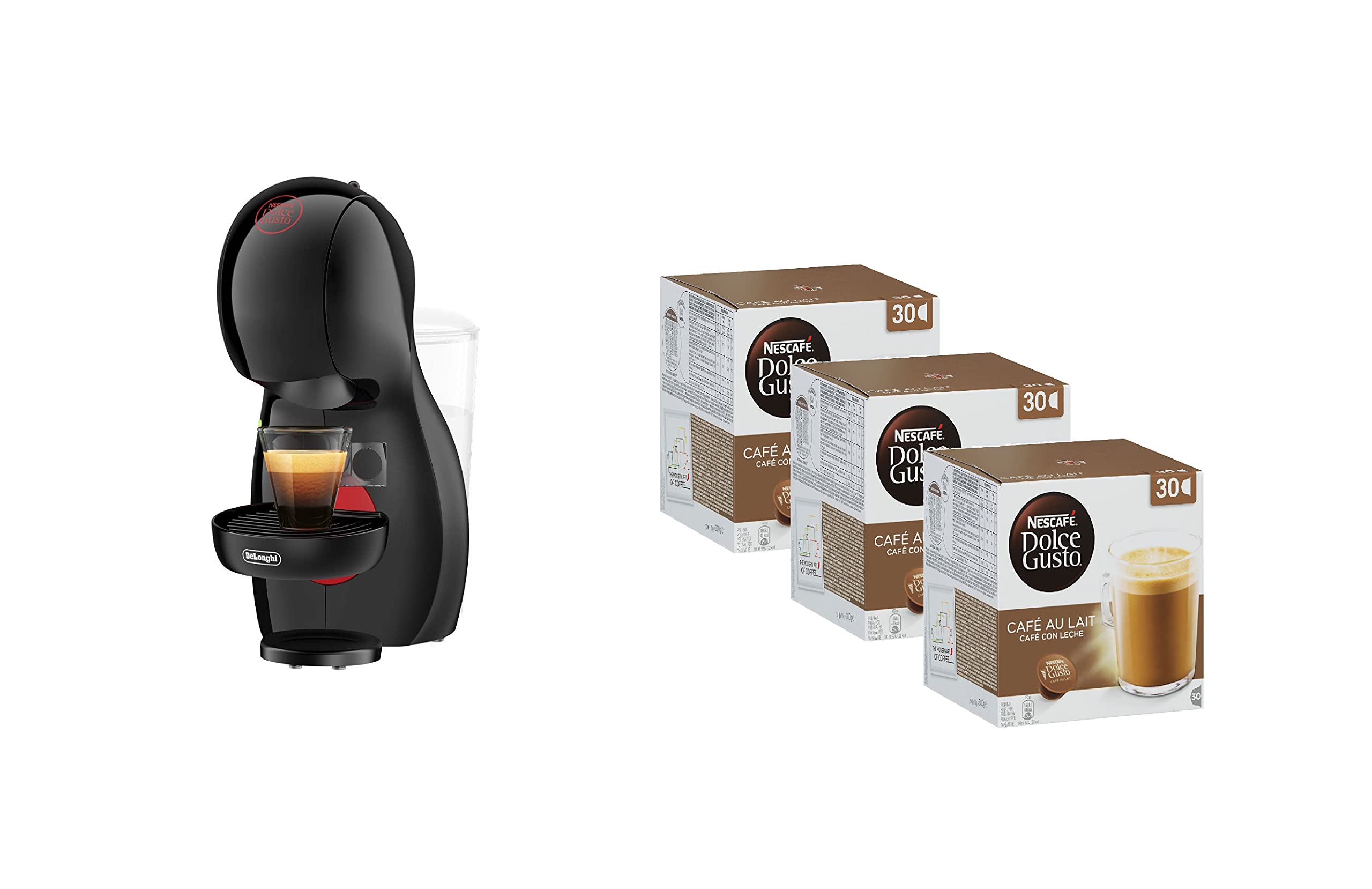 Nescafe Dolce Gusto Piccolo XS by De'Longhi with Dolce Gusto Pods NDG Café au Lait 90 Pods