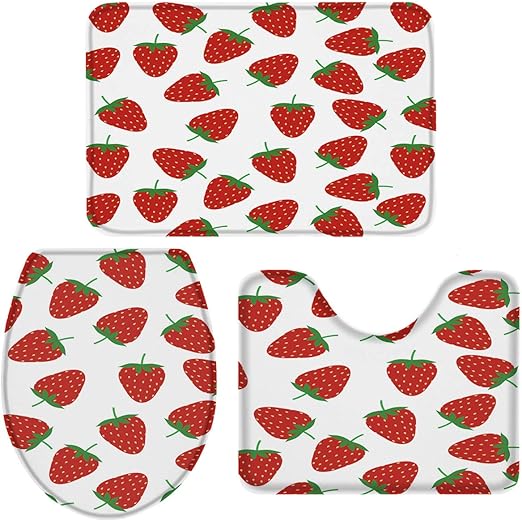 Amazon Com Vandarllin Cartoon Fruit Strawberry 3 Piece Plush Bathroom Rugs Set Non Slip Water Absorbent Tub Shower Mats Bath Rug U Shape Contoured Toilet Mat Lid Cover 20 X31 16 X18 16 X20 Red White Home Kitchen