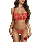 Avidlove Lingerie for Women Sexy Lace Bra and Panty Set Underwire Push Up Lingerie Sets Demi Half Cup