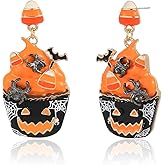 Firopia Halloween Dangle Earrings for Women | Spooky Skeleton Skull Ghost Spider Web Witch Castle Pumpkin Earrings | Costume Party Earrings Holiday Jewelry Gifts