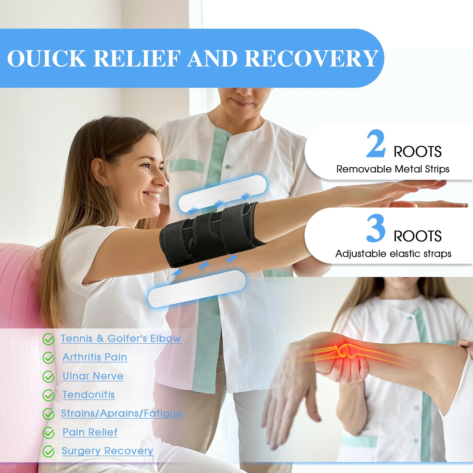 Elbow Brace, Elbow Splint for Cubital Tunnel Brace for Sleeping-Immobilizer for Ulnar Nerve Brace Elbow Pain fit Men & Women