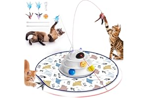 PAWTNERS Interactive Cat Toy: 5 in 1 Automatic Cat Toy for Indoor Cats, Rechargeable Hide and Seek Toy with PVC Cover, Battery Operated Kitten Laser Toy, Self Play Fluttering Feather Wand with Track Ball