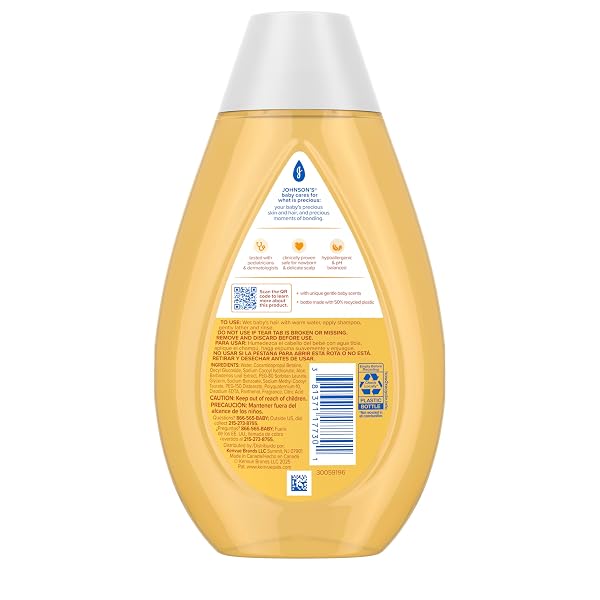 JOHNSON’S BABY SHAMPOO WITH ALOE VERA & VITAMIN B5, TEAR FREE, NEWBORN ESSENTIALS, NO ADDED PARABENS & SULFATES, HYPOALLERGENIC, BABY ESSENTIALS, 13.6 FL. OZ