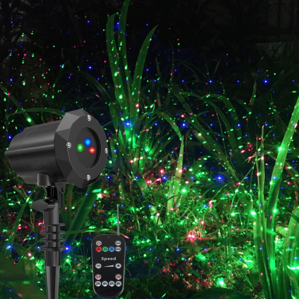 Poeland Garden Lights Star Christmas Projector Moving Firefly Lighting LEDs Color Blue Green Red, Rgb
