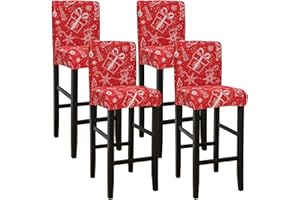 SPRINGRICO Christmas Bar Stool Covers Set of 4, Stretch Washable Barstool Seat Covers with Backs, Removable Counter Height Chair Covers for Kitchen Dining Room Cafe (Style3 Xmas, 4PCS)