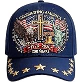 Eagle & Liberty & Cross Cap, United States 25Oth Anniversary Hat, Adjustable Patriotic Baseball Cap for Men & Women