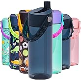 Elemental Water Bottles for Kids - Splash Kids Water Bottle for School with Pop-it Handle - BPA Free Tritan Plastic Water Bottle with Straw Leak Proof when Spout is Closed - Navy Blue - 18oz